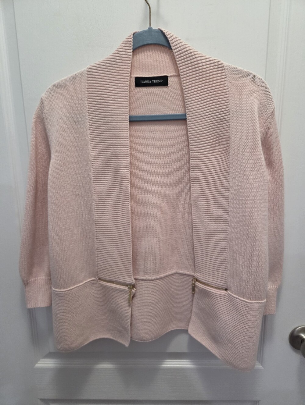 Ivanka Trump Blush Pink Open-Front  Cardigan With Zipper Accents